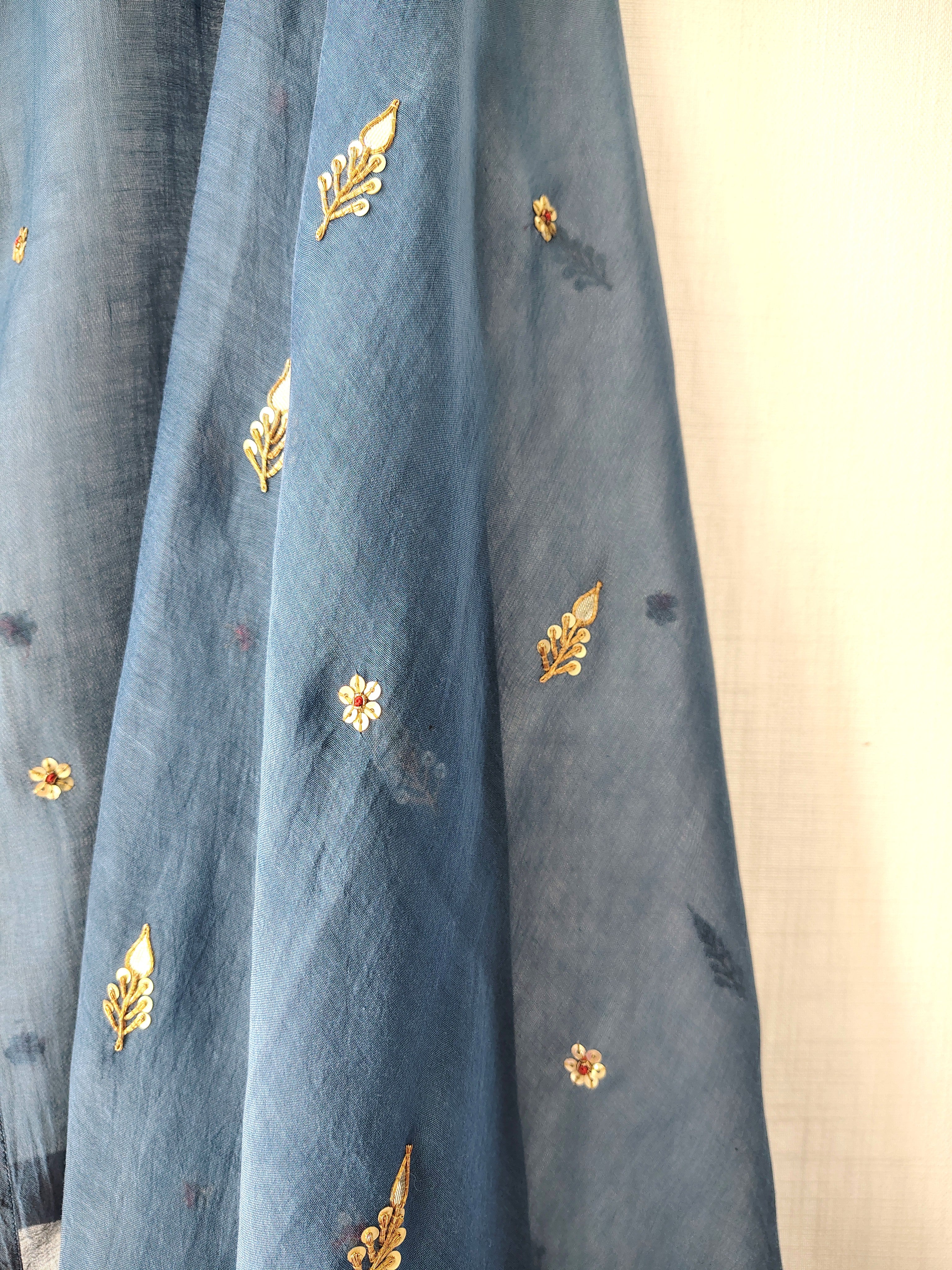 Blue Chanderi Gota Patti Embroidered Dupatta