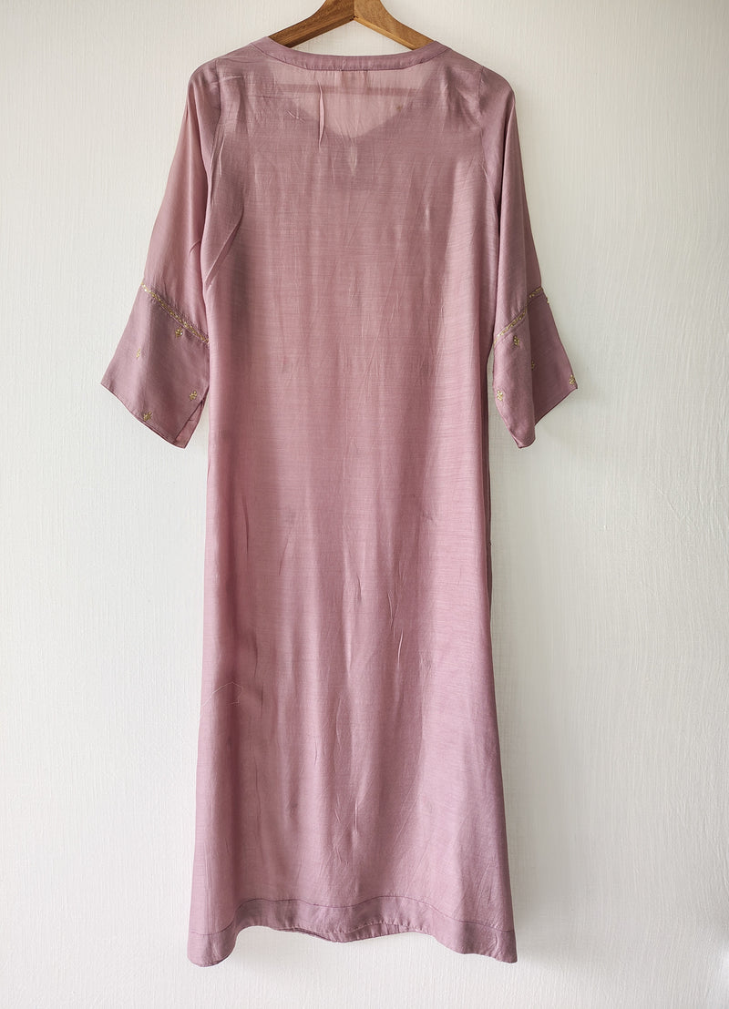 Mauve Silk Viscose Kurta with Pants Hand Embroidered Gota Patti Set