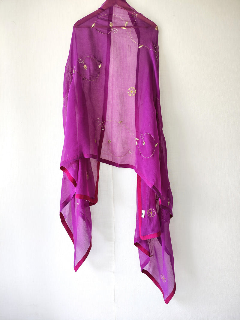 Purple Gota Patti Hand Embroidered Sequins Festive Dupatta