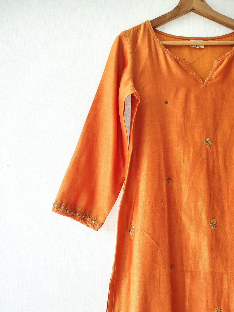 Orange Gold Gota Patti Hand Embroidered Kurta & Pants Set