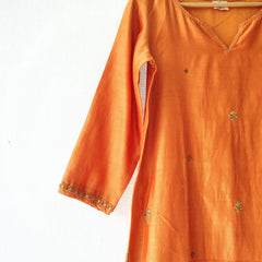 Orange Gold Gota Patti Hand Embroidered Kurta & Pants Set