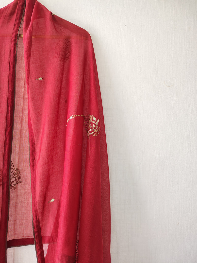 Rust Hand Embroidered Gota Patti Sequins Festive Dupatta