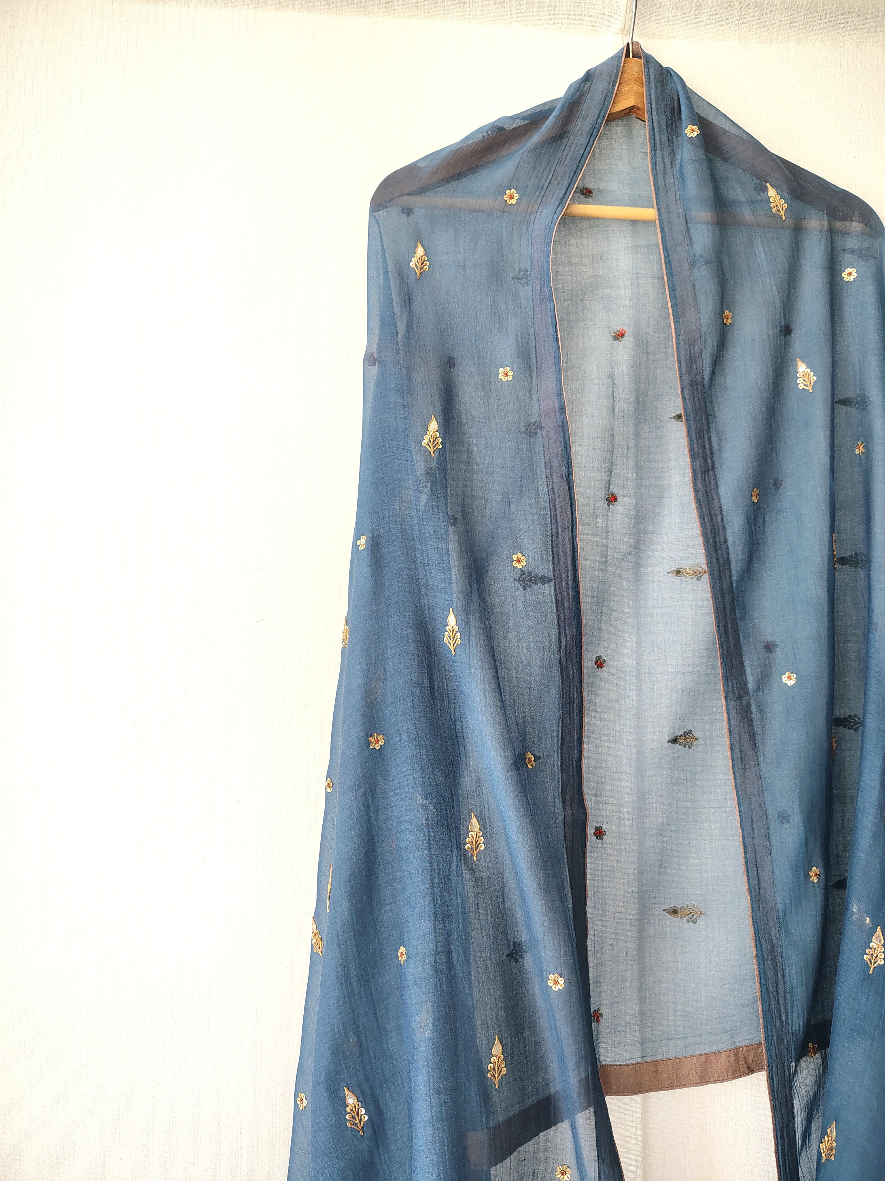Blue Chanderi Gota Patti Embroidered Dupatta