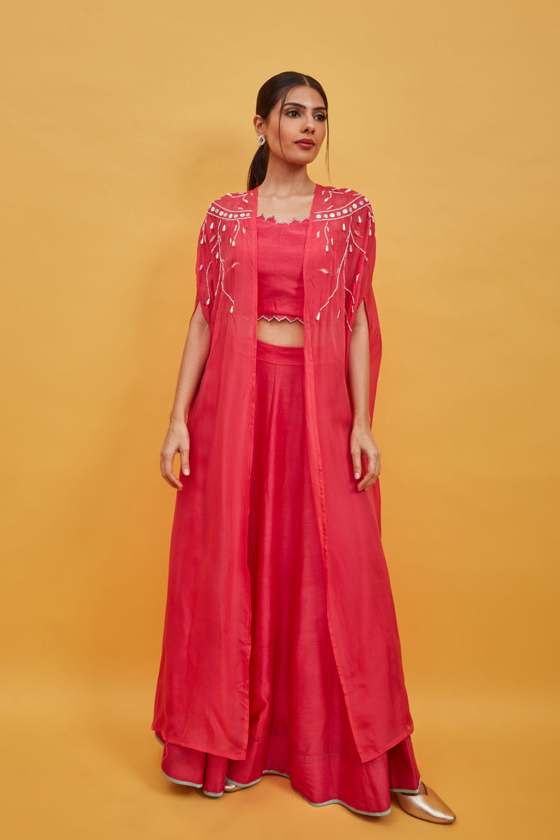 BRINK PINK CROP TOP LEHENGA SET