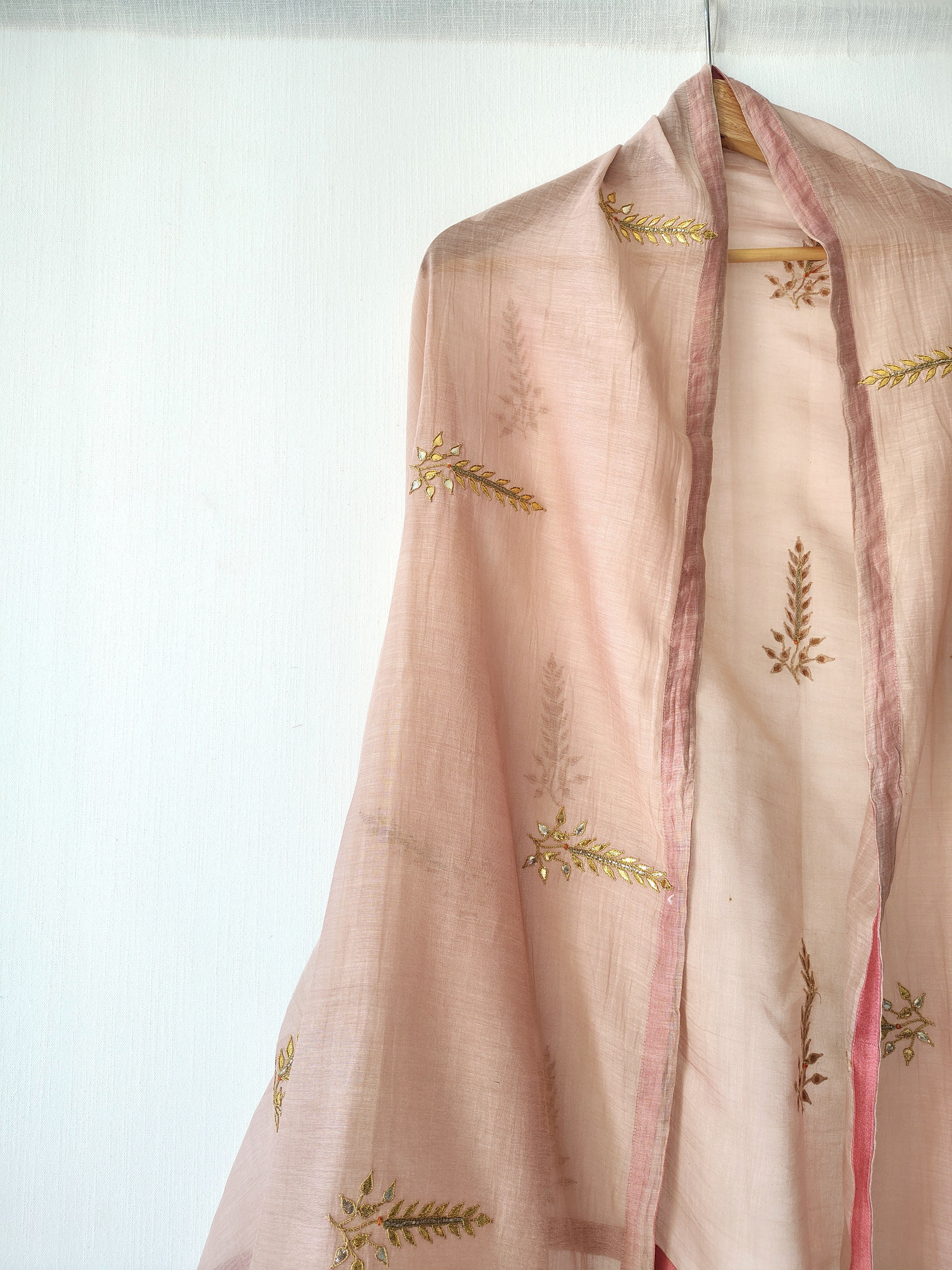 Dusty Rose Gota-Patti Chanderi Cotton Silk Festive Dupatta