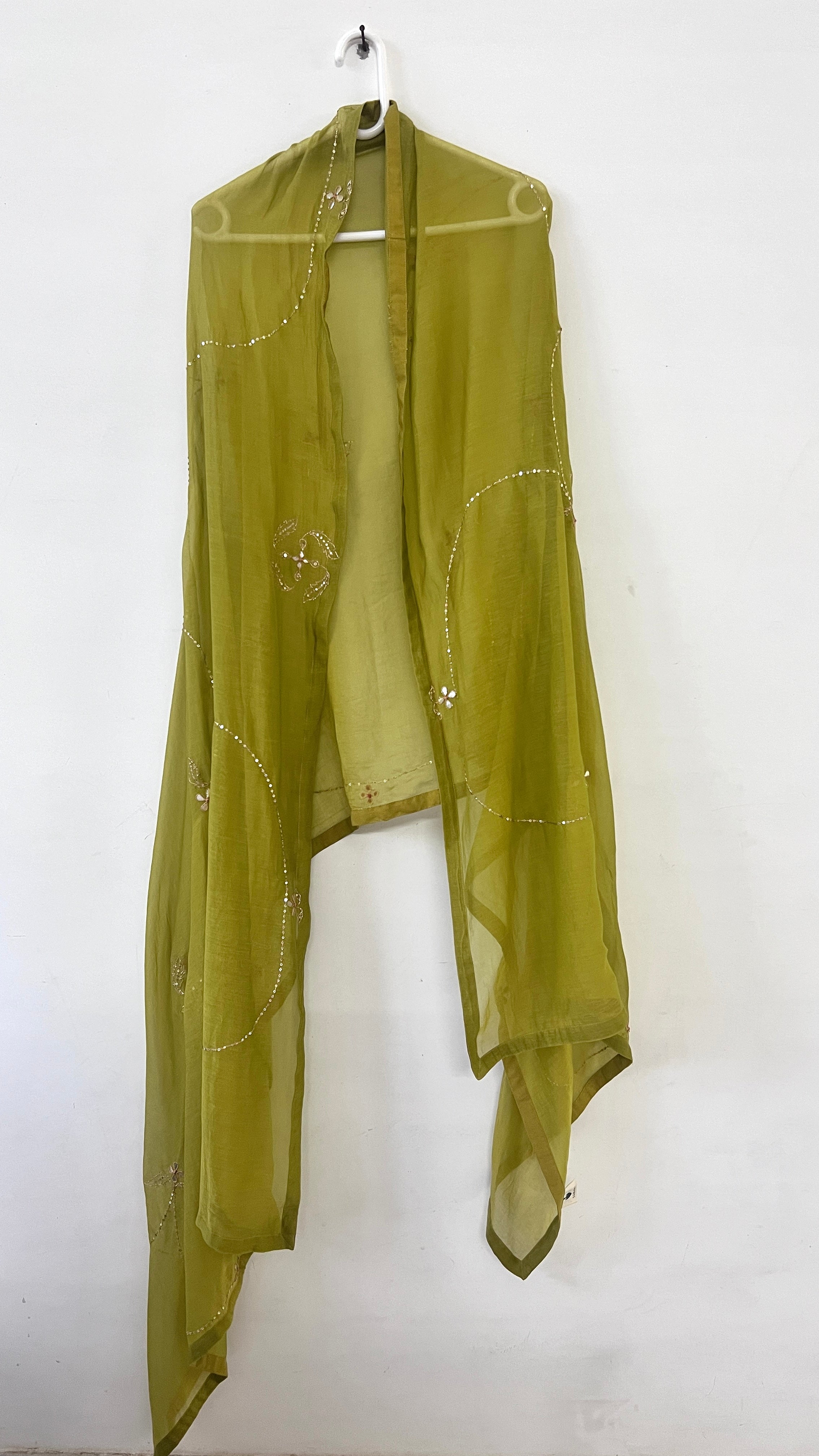 Olive Green Gota Sequins Cotton Silk Dupatta