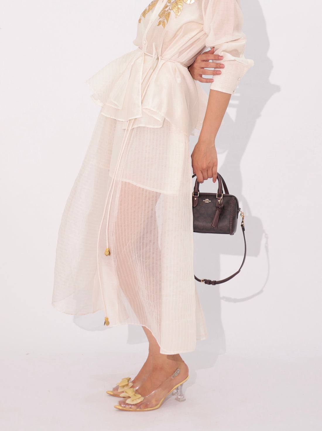 Ivory panelled skirt and peplum belt