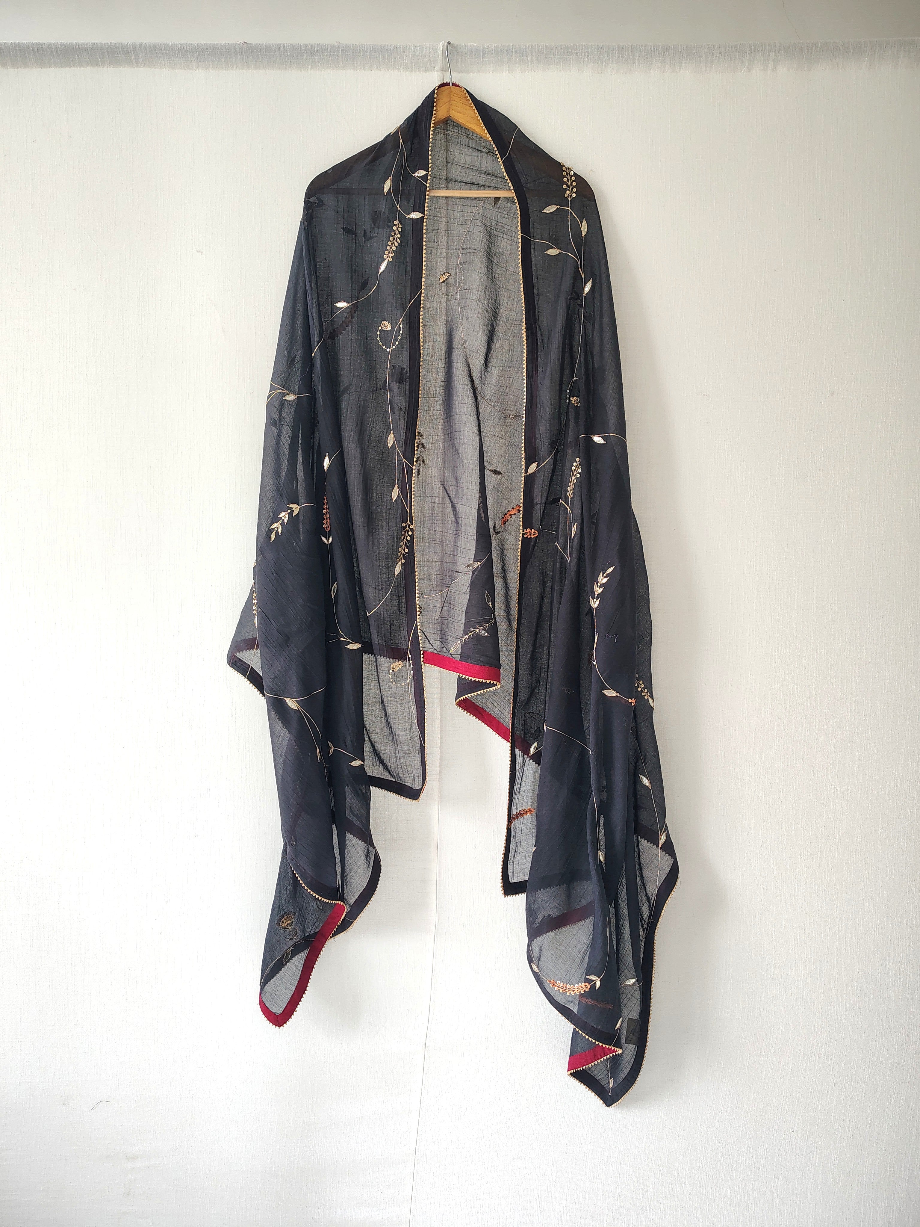 Ivory Hand Embroidered Gota Jaal Chanderi Dupatta