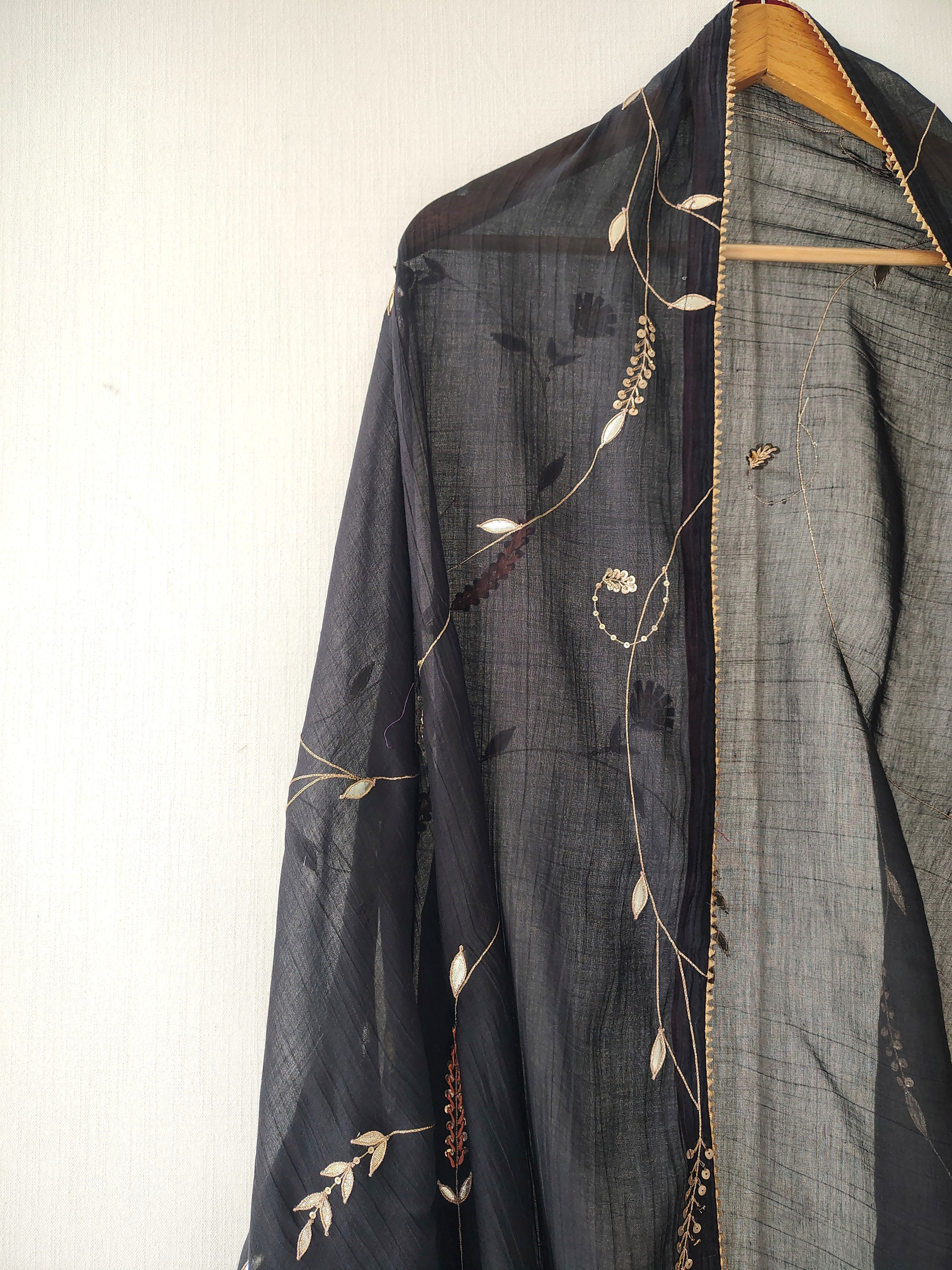 Ivory Hand Embroidered Gota Jaal Chanderi Dupatta