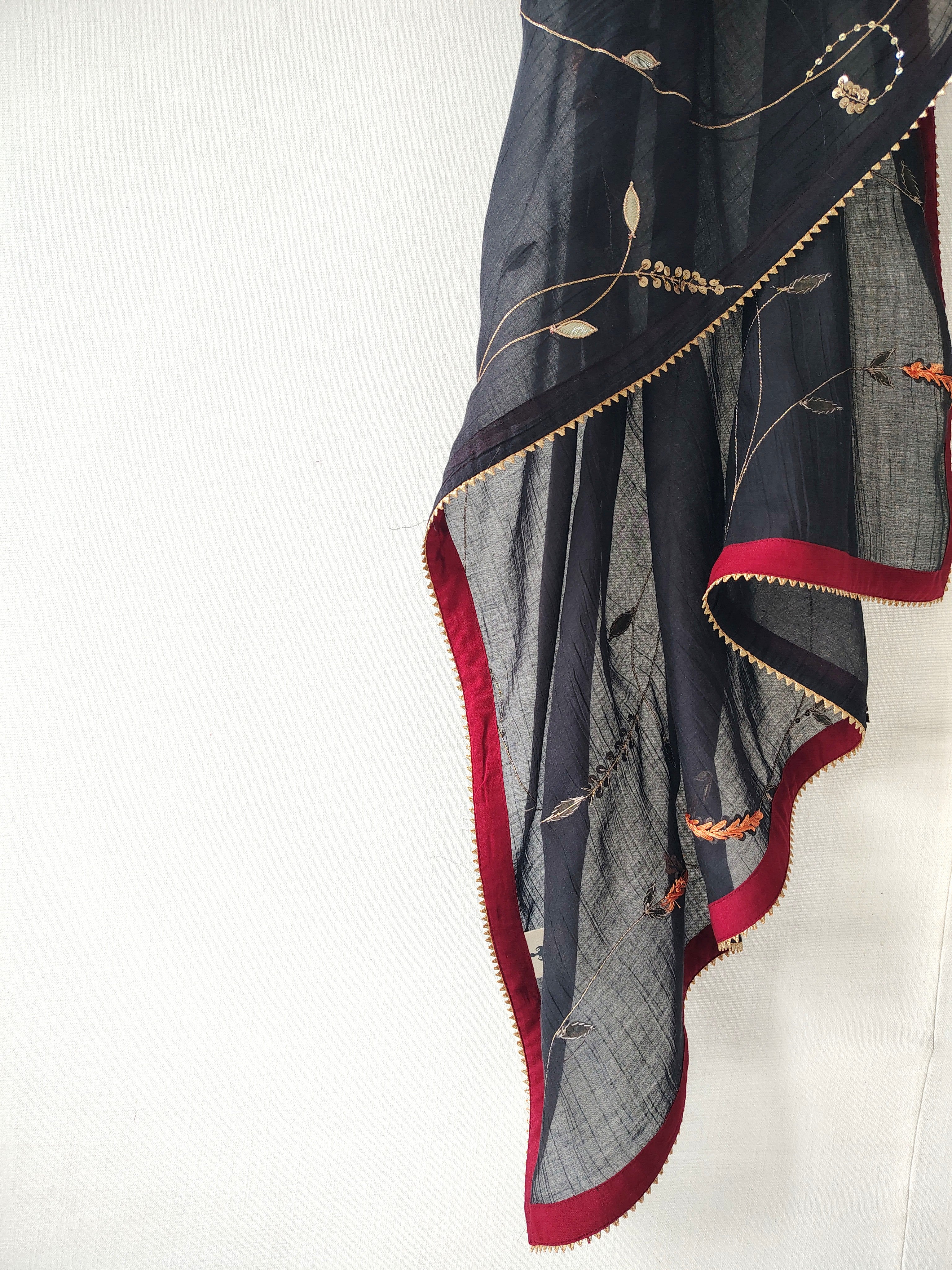 Ivory Hand Embroidered Gota Jaal Chanderi Dupatta