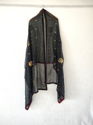 Black-Gold Chanderi Hand Embroidered Festive Dupatta