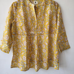Yellow Cotton Hand Block Printed Tunic