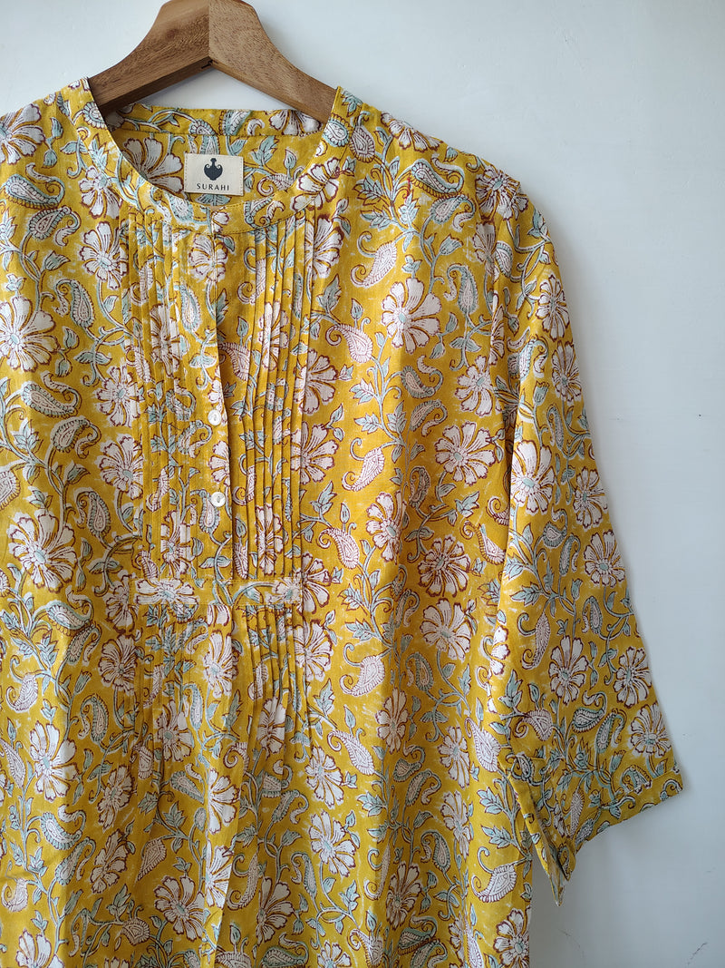 Yellow Cotton Hand Block Printed Tunic