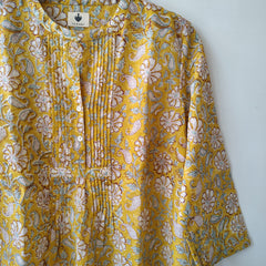 Yellow Cotton Hand Block Printed Tunic