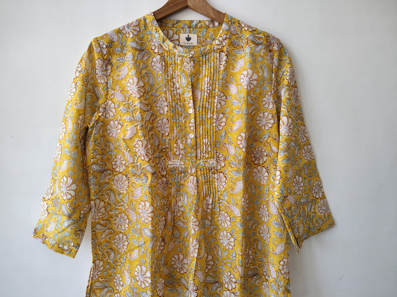 Yellow Cotton Hand Block Printed Tunic