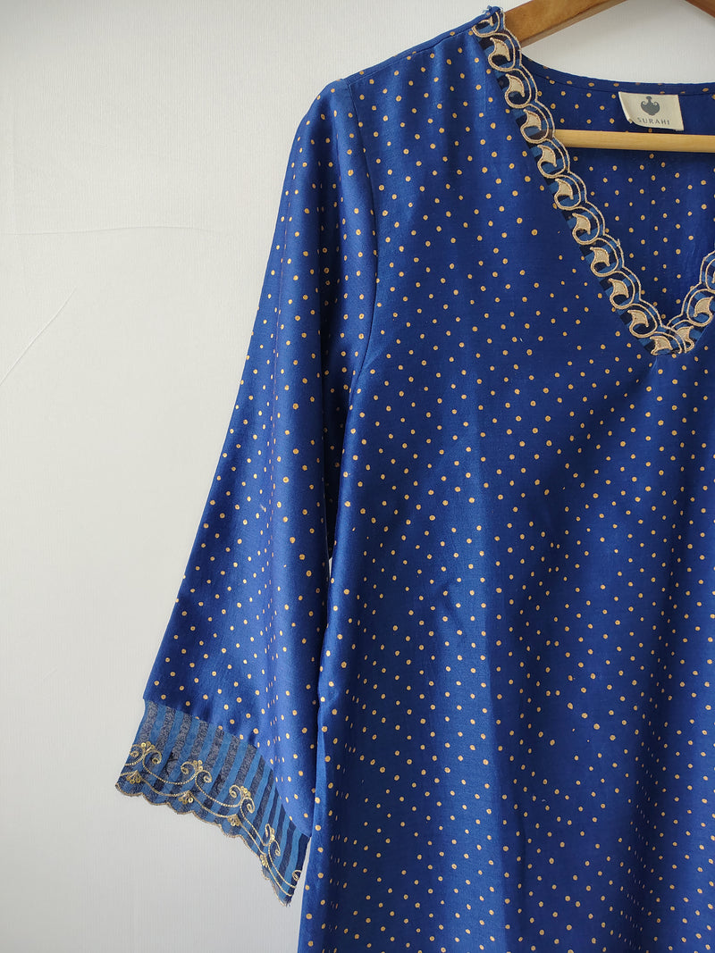 Blue Gota Patti Hand Embroidered Kurta & Pant Set