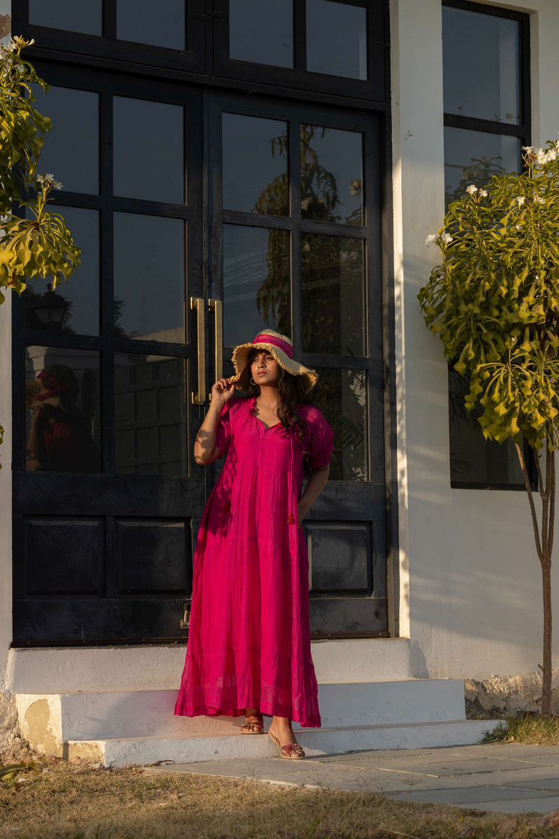 Pink Chanderi Tiered Dress