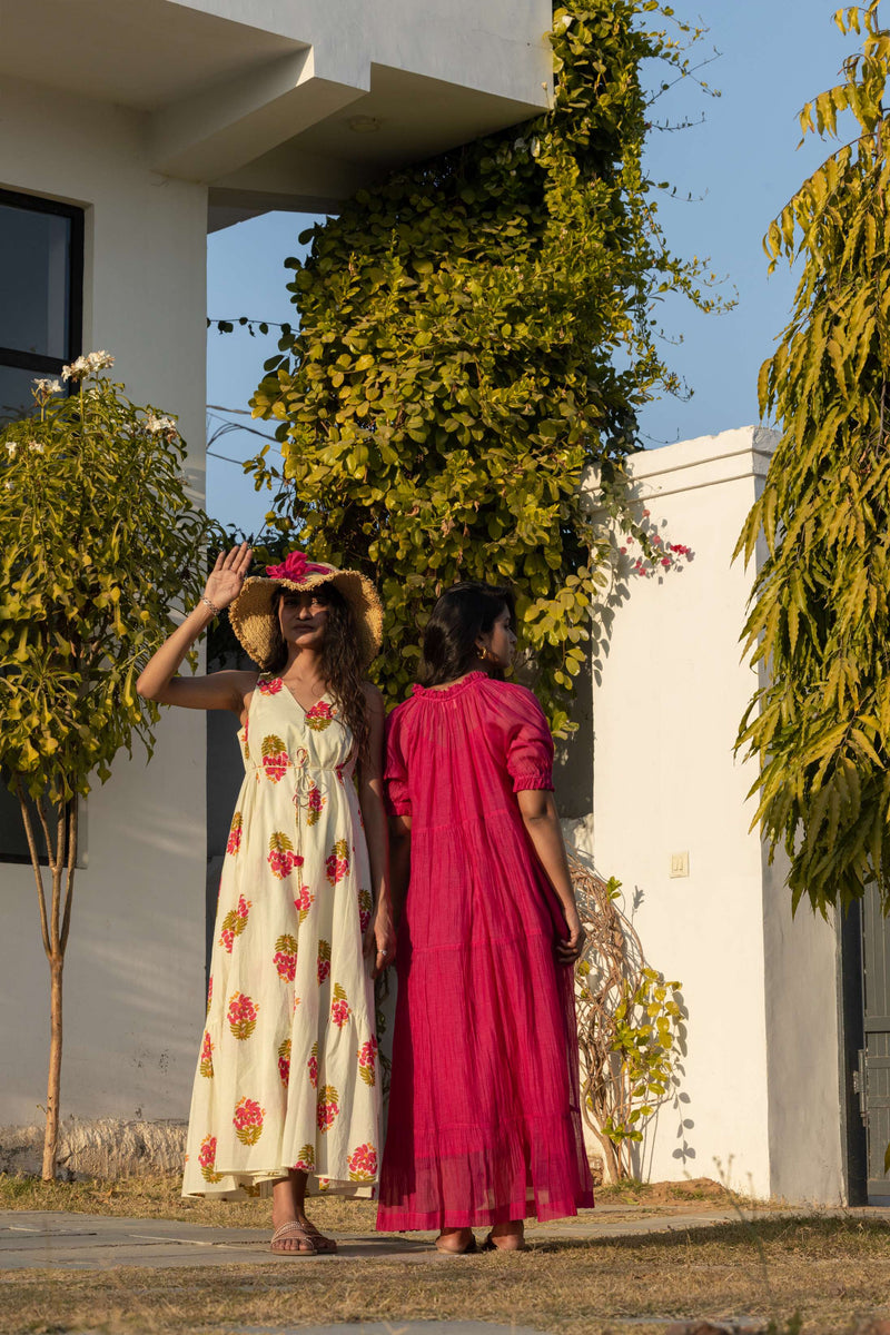 Pink Chanderi Tiered Dress