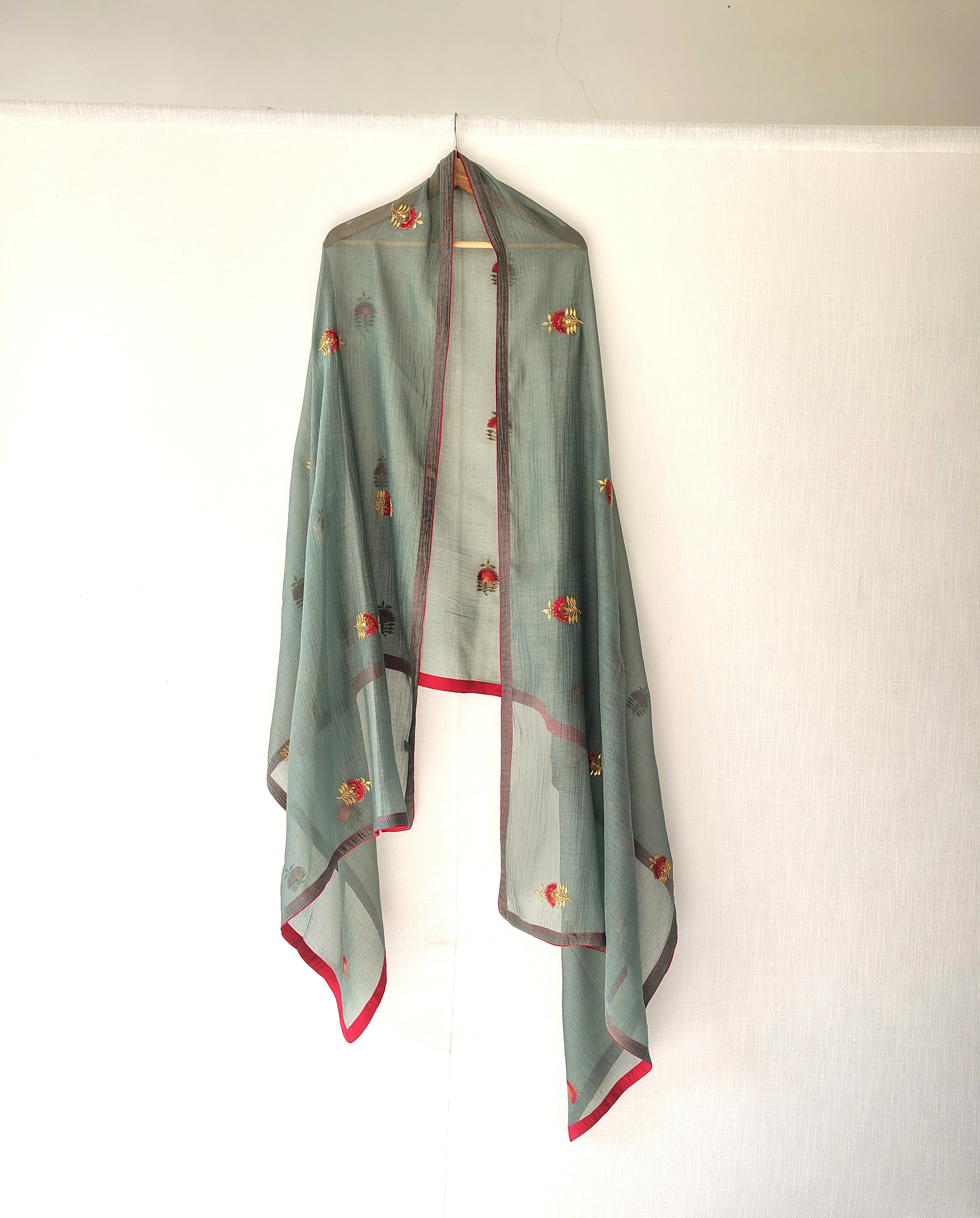 Festive Hand Thread Embroidery Gota Patti Dupatta Chanderi