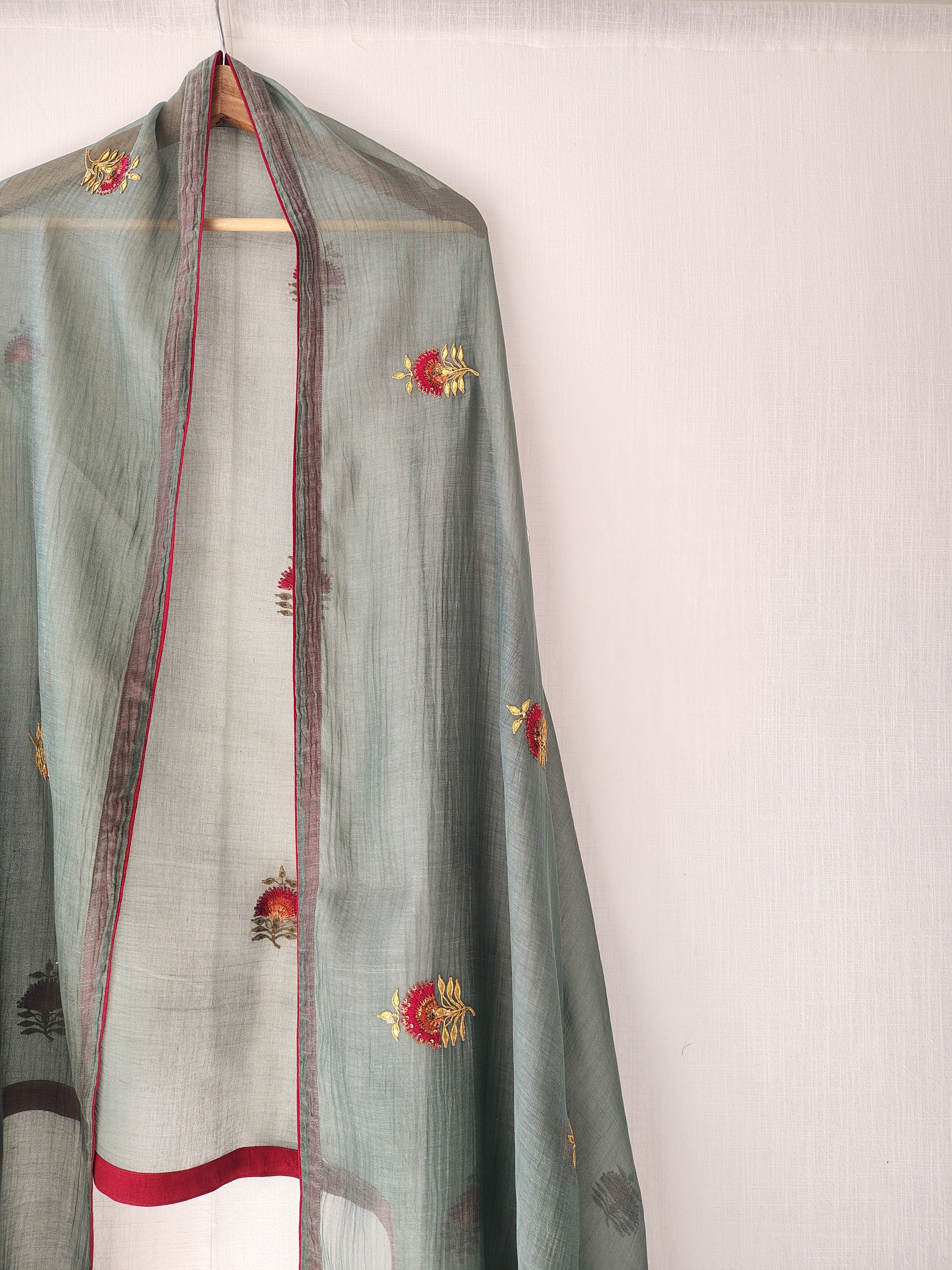 Festive Hand Thread Embroidery Gota Patti Dupatta Chanderi