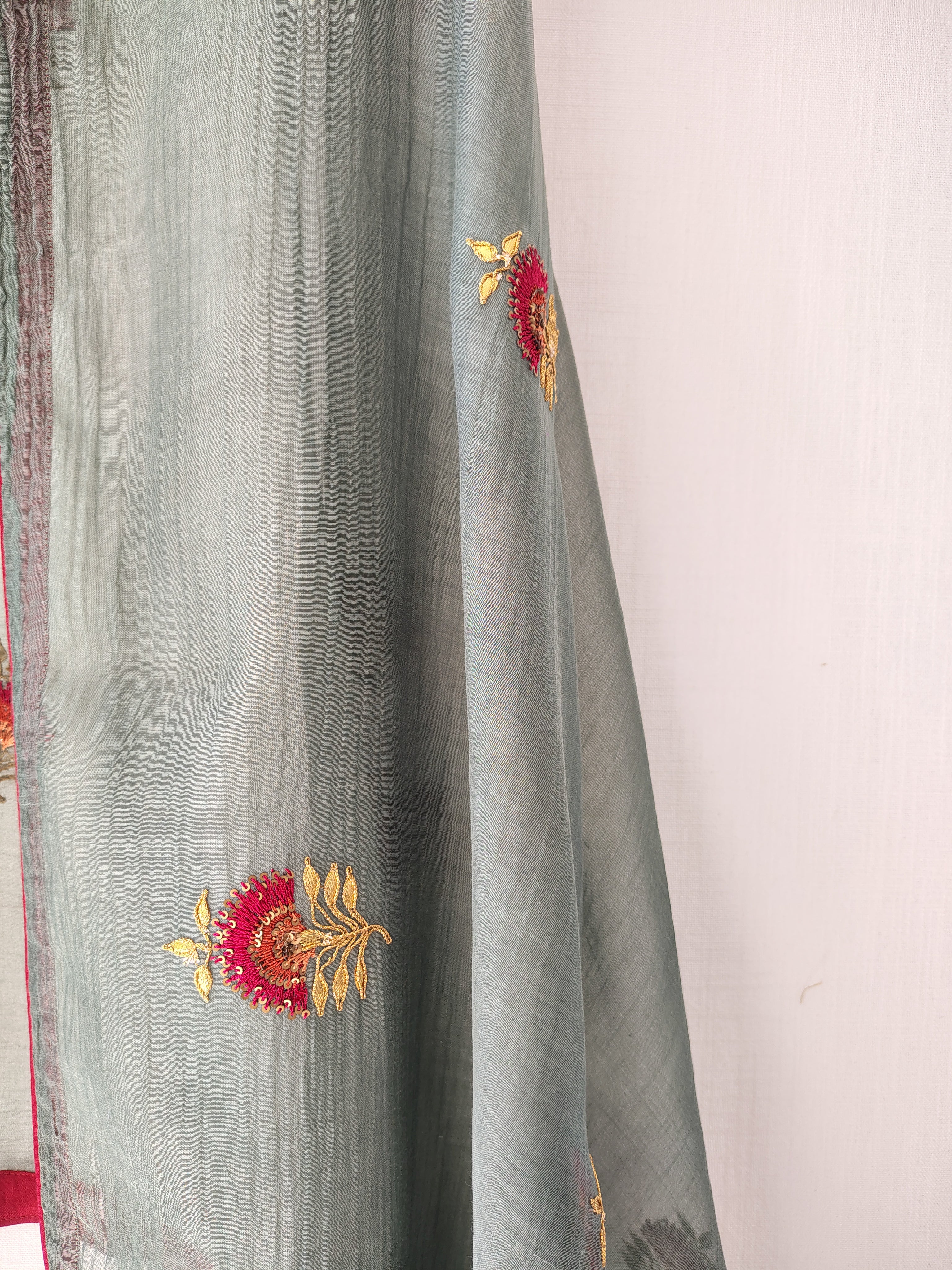 Festive Hand Thread Embroidery Gota Patti Dupatta Chanderi