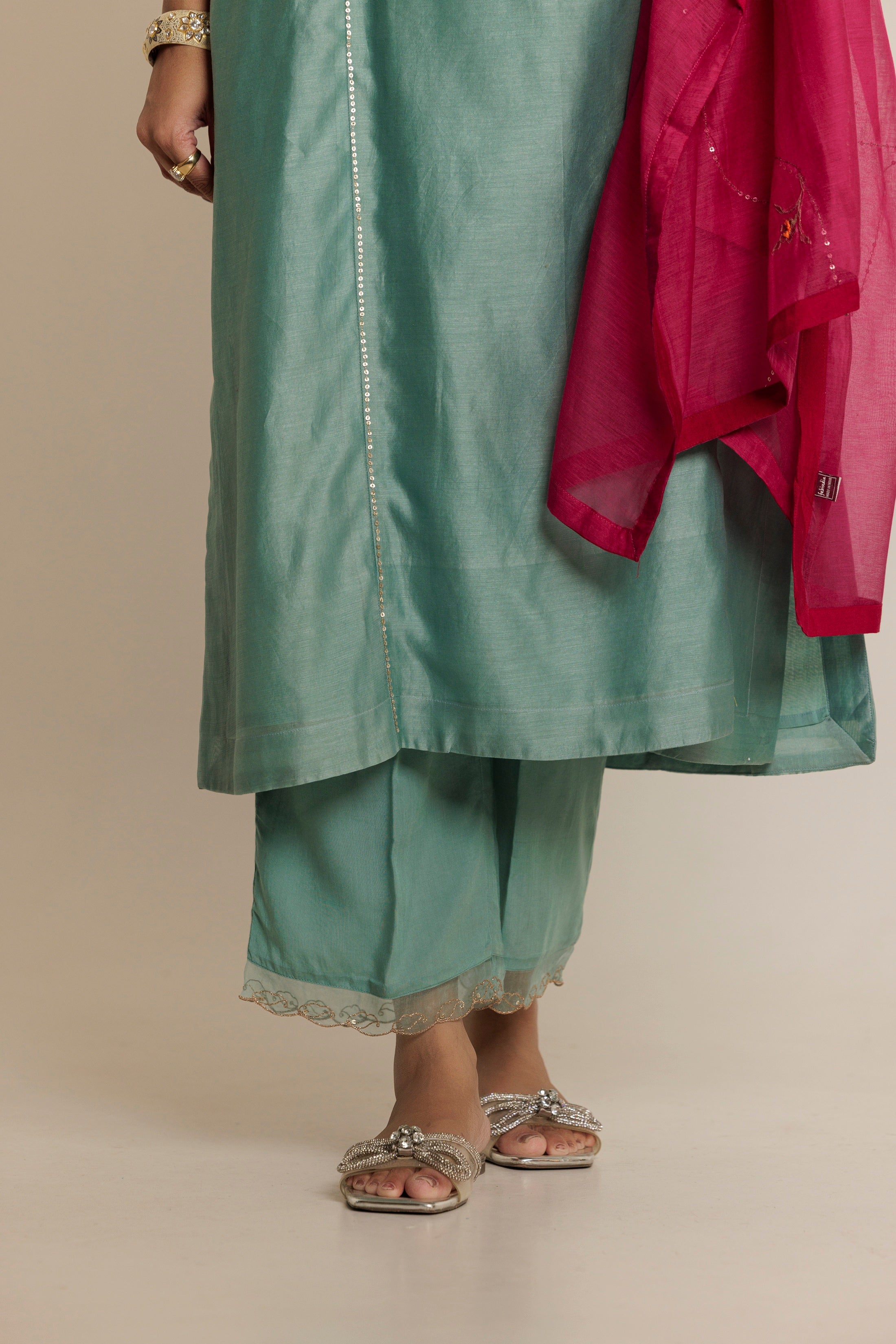 Aqua A-line Embroidered Gota Patti Kurta Set