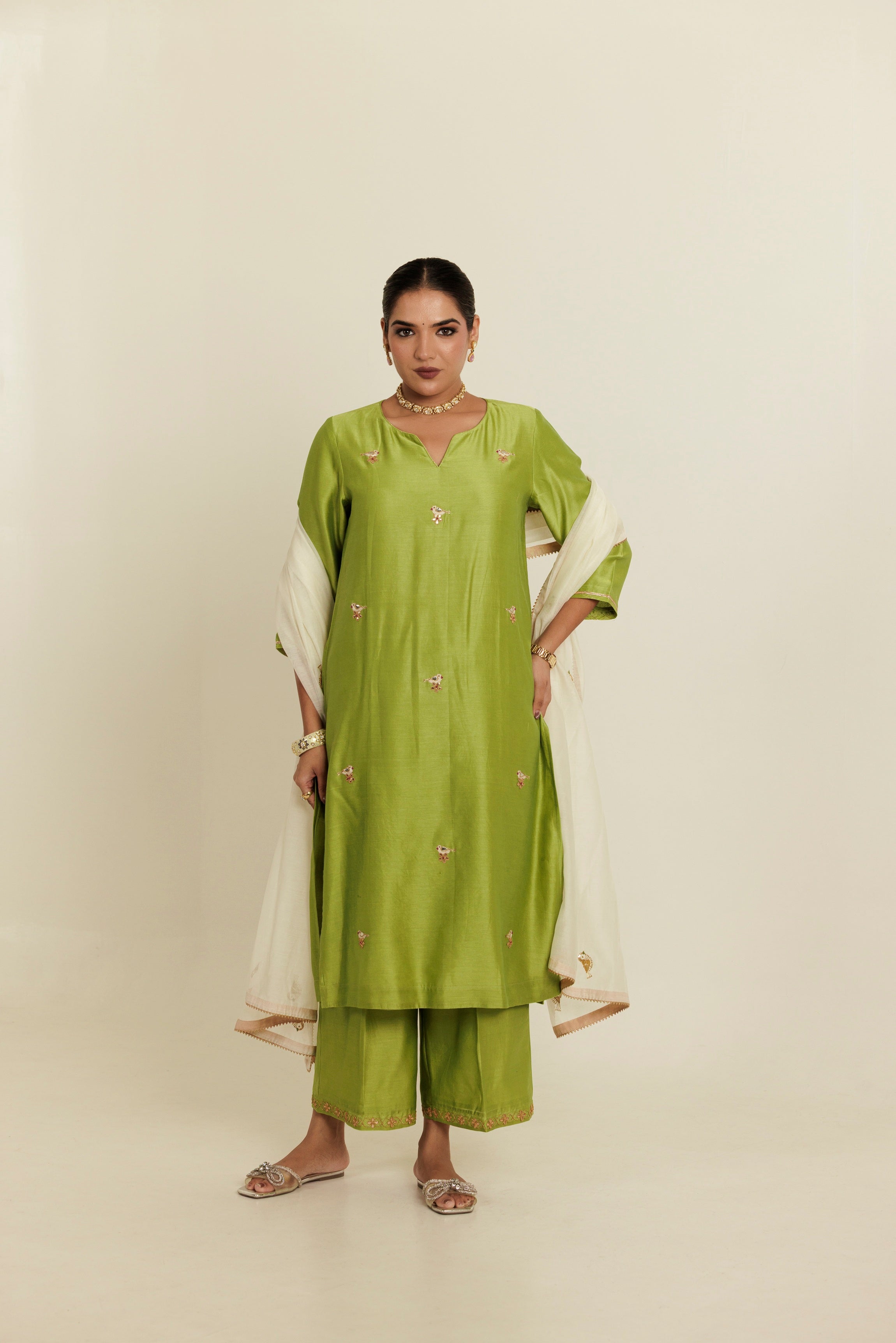 Green Chidiya Gota Patti Embroidered Kurta Set