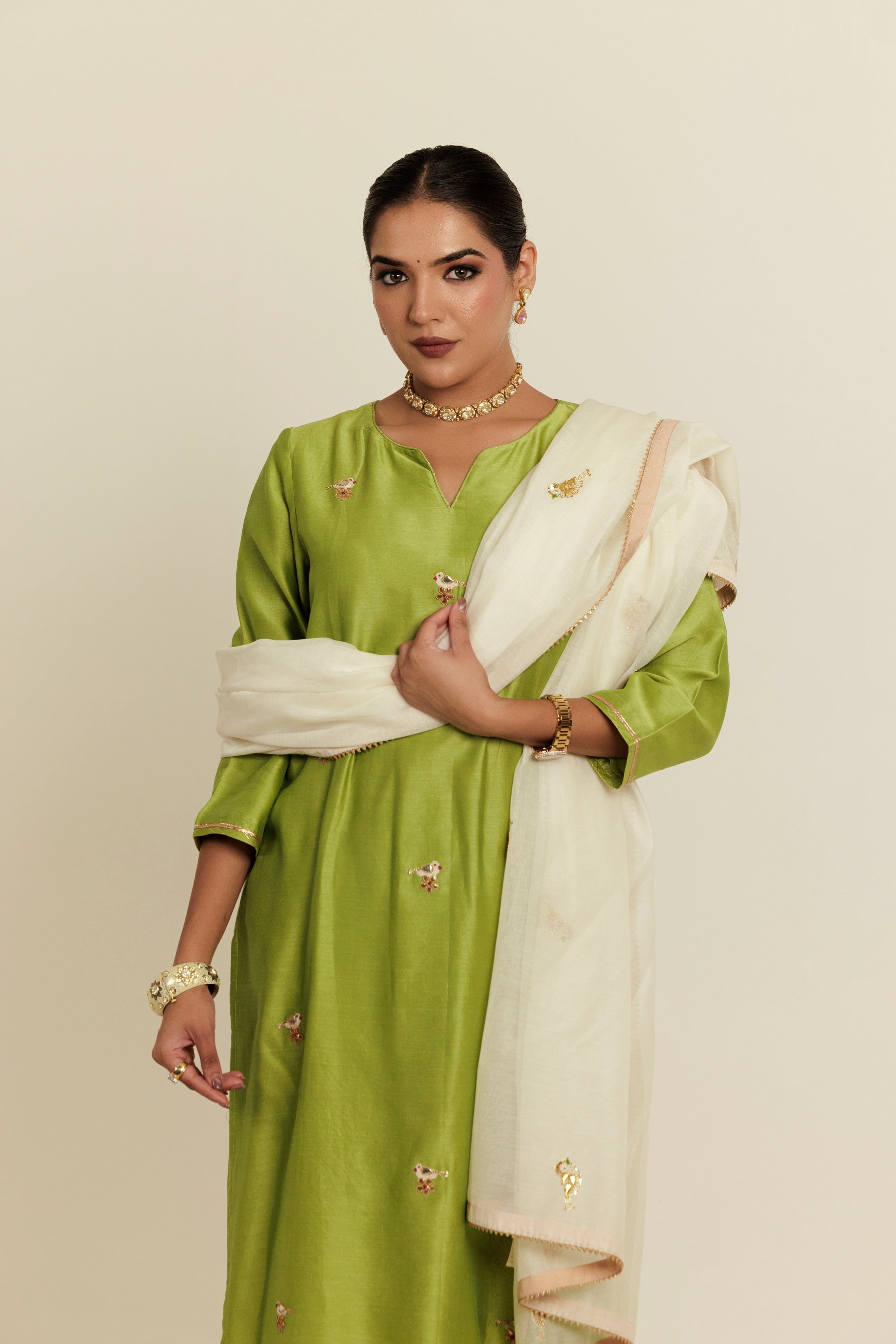 Green Chidiya Gota Patti Embroidered Kurta Set