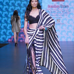 ALEXA-B&W STRIPED PRE DRAPE SAREE