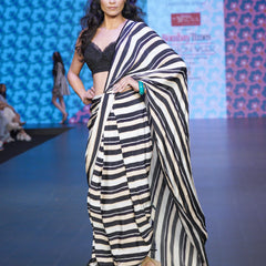 ALEXA-B&W STRIPED PRE DRAPE SAREE