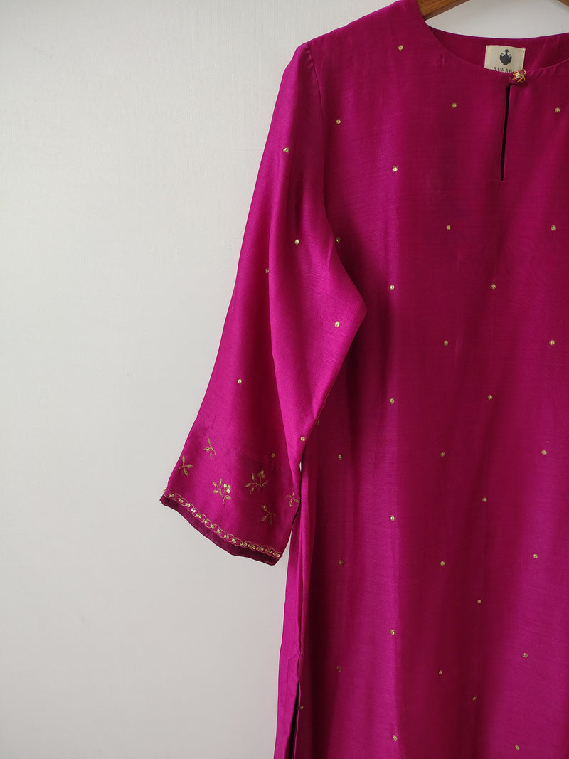 Rani Pink Gota Patti Hand Embroidered Kurta & Pant Set