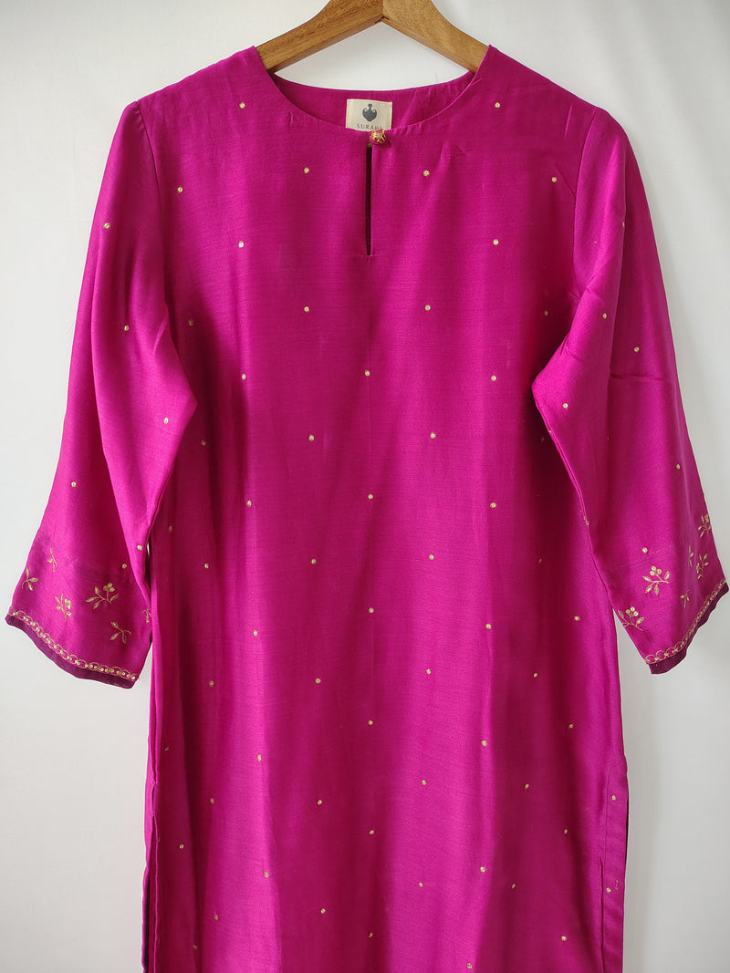 Rani Pink Gota Patti Hand Embroidered Kurta & Pant Set