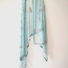 Turquoise Floral Hand Embroidered Gota Patti Festive Dupatta