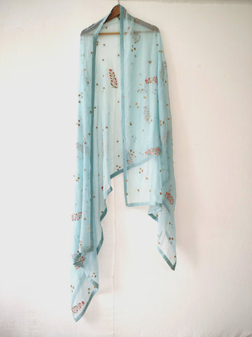 Turquoise Hand Embroidered Gota Patti Festive Dupatta