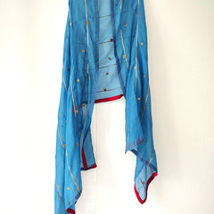 Teal Floral Hand Embroidered Gota Patti Festive Dupatta