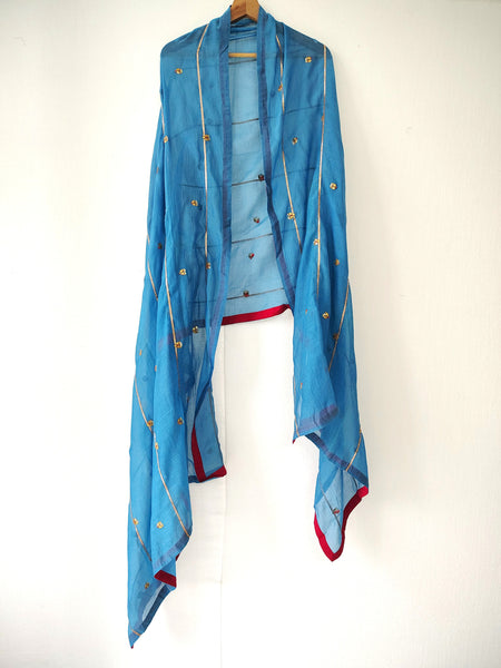 Teal Floral Hand Embroidered Gota Patti Festive Dupatta
