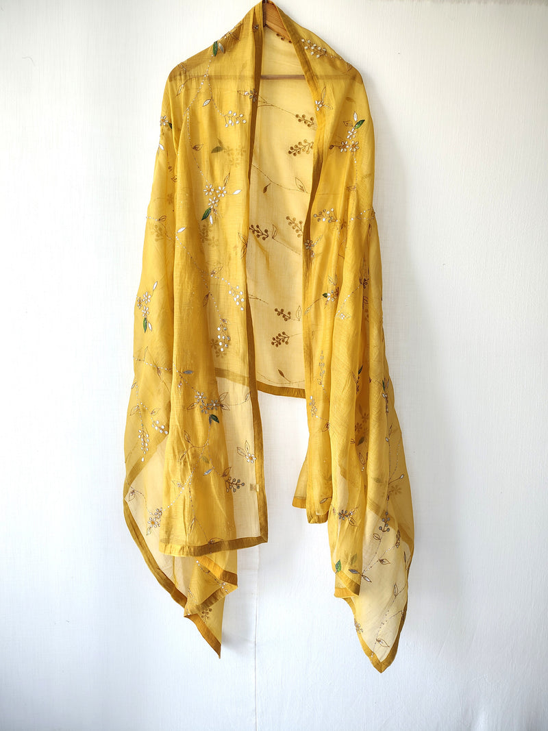 Mustard Gold Gota Patti Hand Embroidered Sequins Festive Dupatta