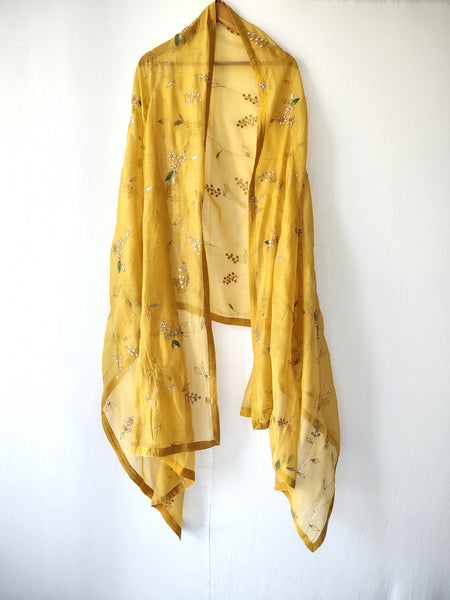 Mustard Gold Gota Patti Hand Embroidered Sequins Festive Dupatta