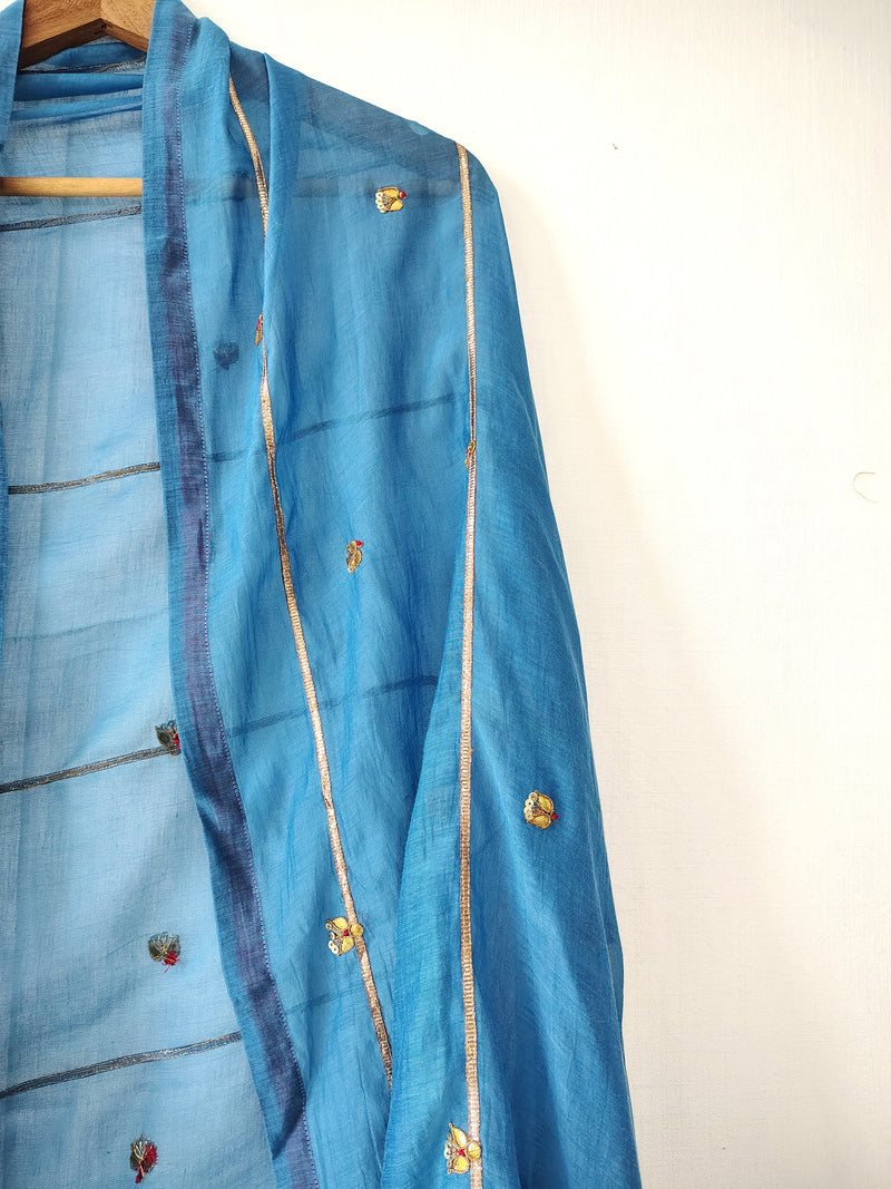 Teal Floral Hand Embroidered Gota Patti Festive Dupatta