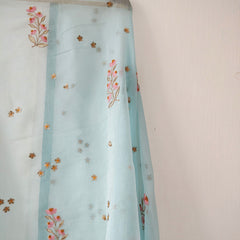 Turquoise Floral Hand Embroidered Gota Patti Festive Dupatta
