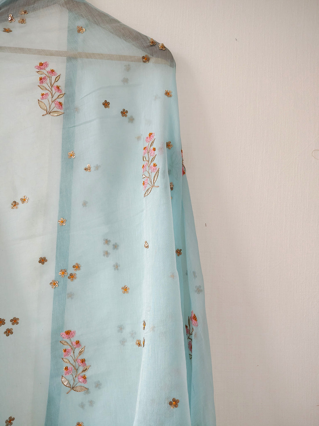 Turquoise Hand Embroidered Gota Patti Festive Dupatta