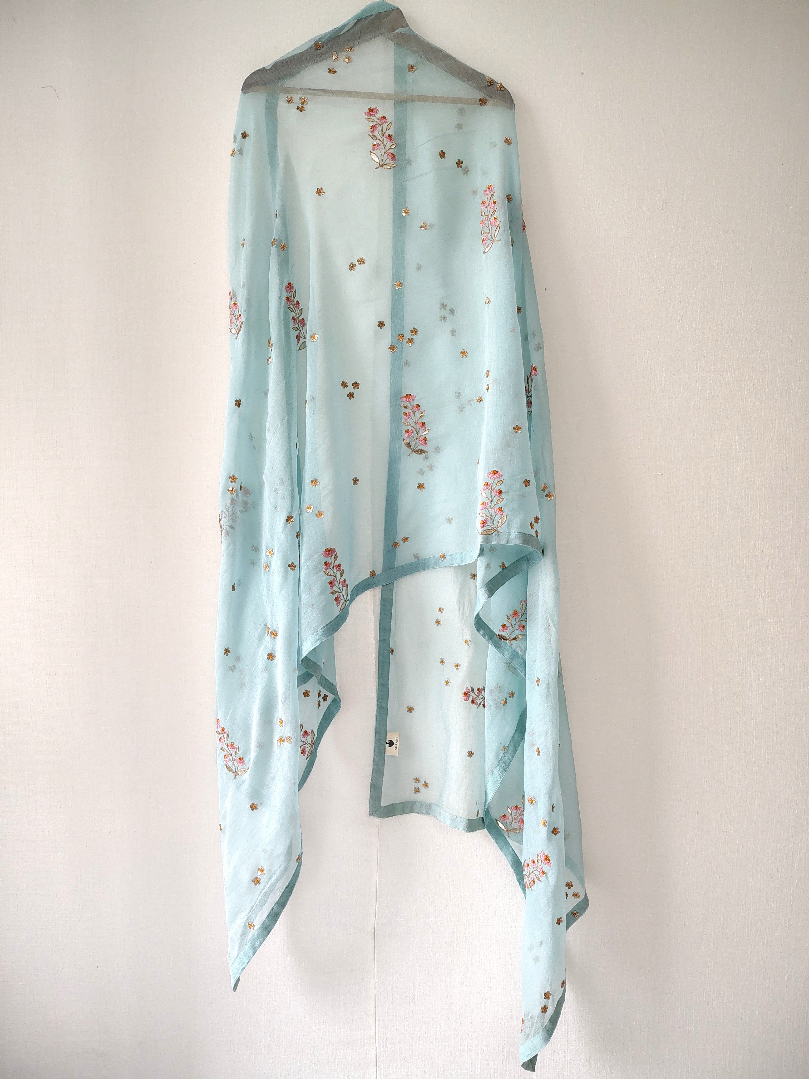 Turquoise Hand Embroidered Gota Patti Festive Dupatta