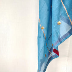 Teal Floral Hand Embroidered Gota Patti Festive Dupatta