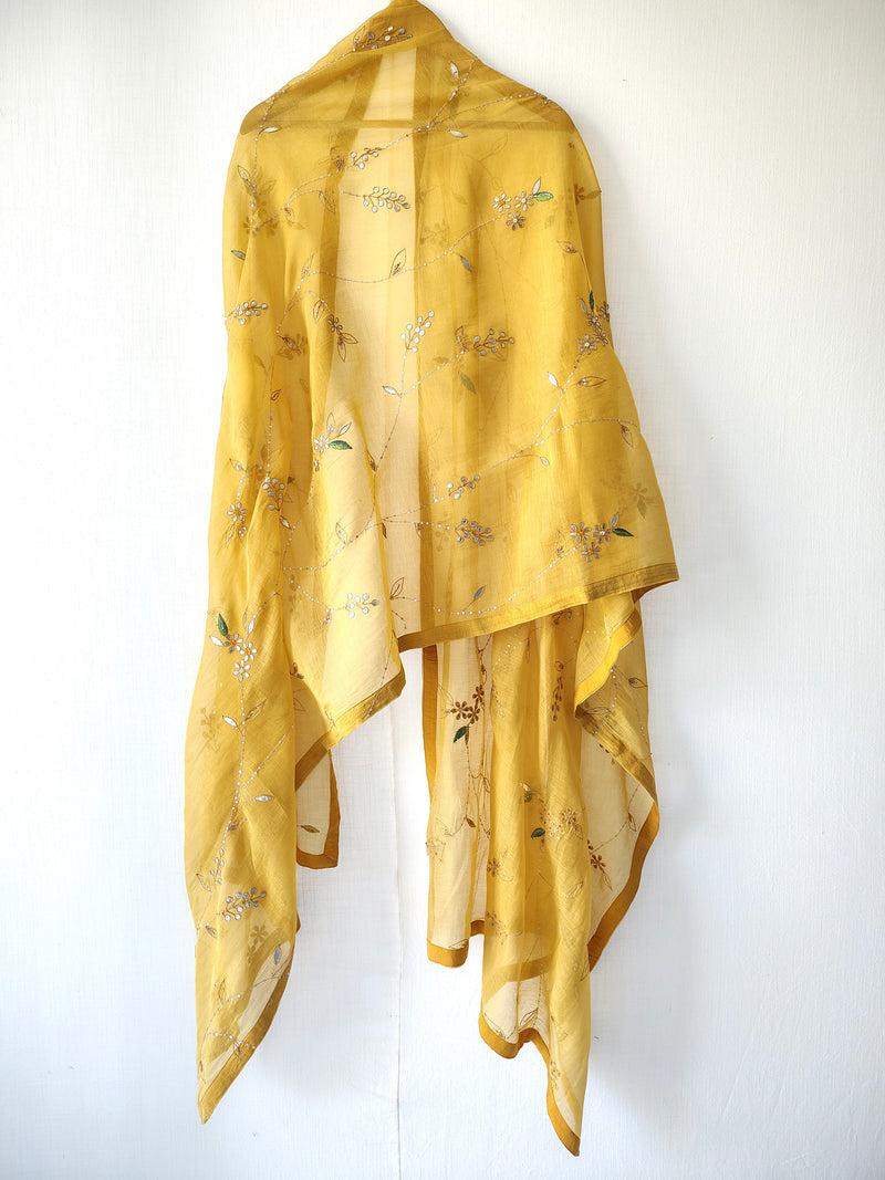 Mustard Gold Gota Patti Hand Embroidered Sequins Festive Dupatta