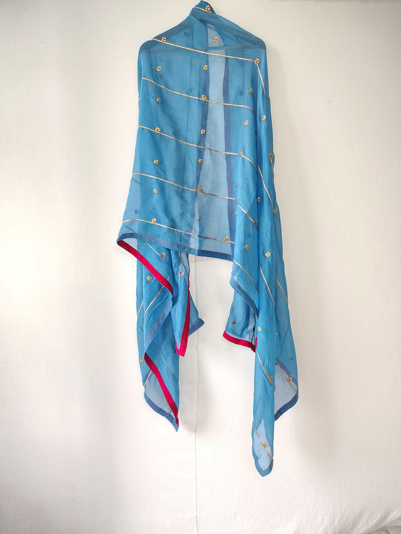 Teal Floral Hand Embroidered Gota Patti Festive Dupatta