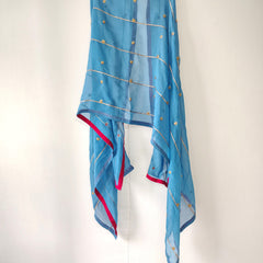 Teal Floral Hand Embroidered Gota Patti Festive Dupatta
