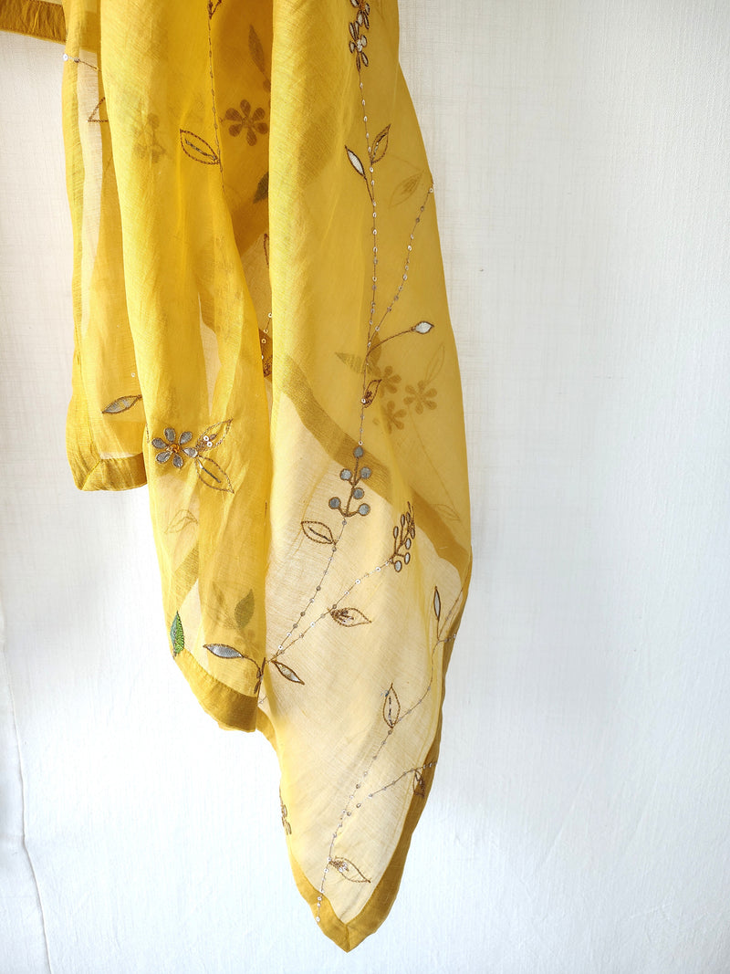 Mustard Gold Gota Patti Hand Embroidered Sequins Festive Dupatta