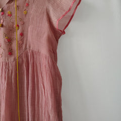 Dusty Rose Hand Embroidered Sheer Cotton Silk Dress