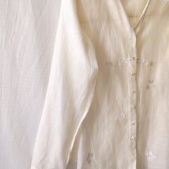 Natural White Hand Embroidered Floral Sheer Shirt
