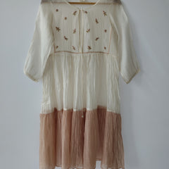 Ivory Hand Embroidered Sheer Cotton Silk Dress